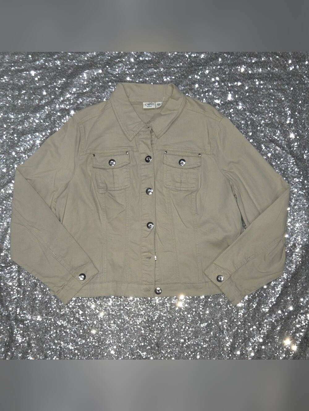 Cato Women's Tan Jean Jacket - Rhinestone Button Front